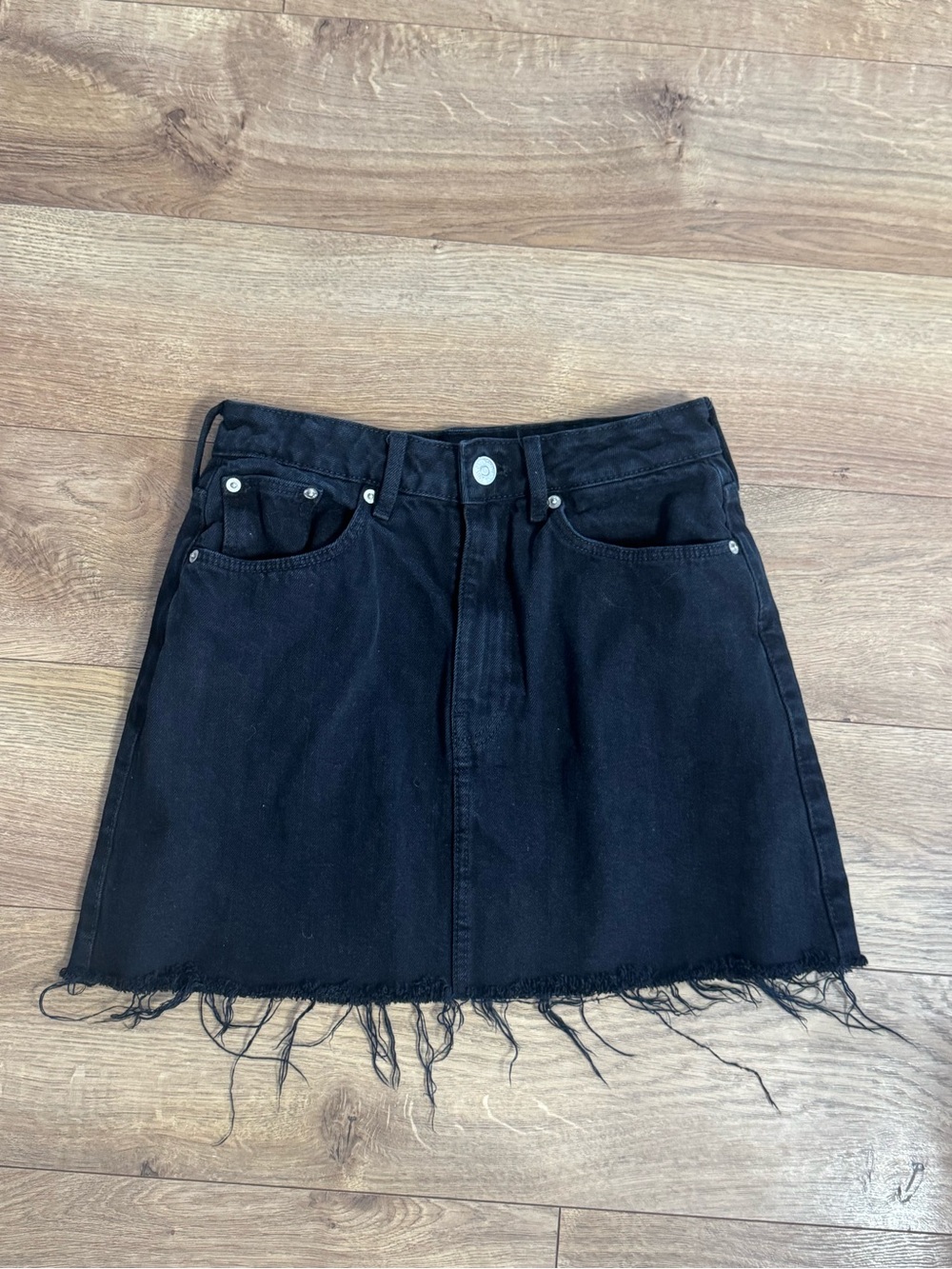 Zara Black Denim Mini Skirt with Frayed Hem